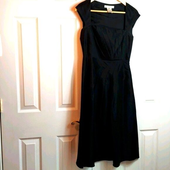 LK Bennett Black Silk Capped-Sleeve Midi Dress 4 - Picture 1 of 14